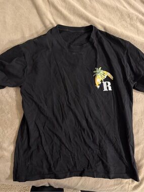 Rhude Black Tee with Yellow Palm Graphic